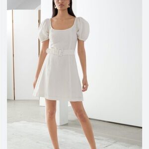 & Other Stories Puff Sleeve Belted White Dress